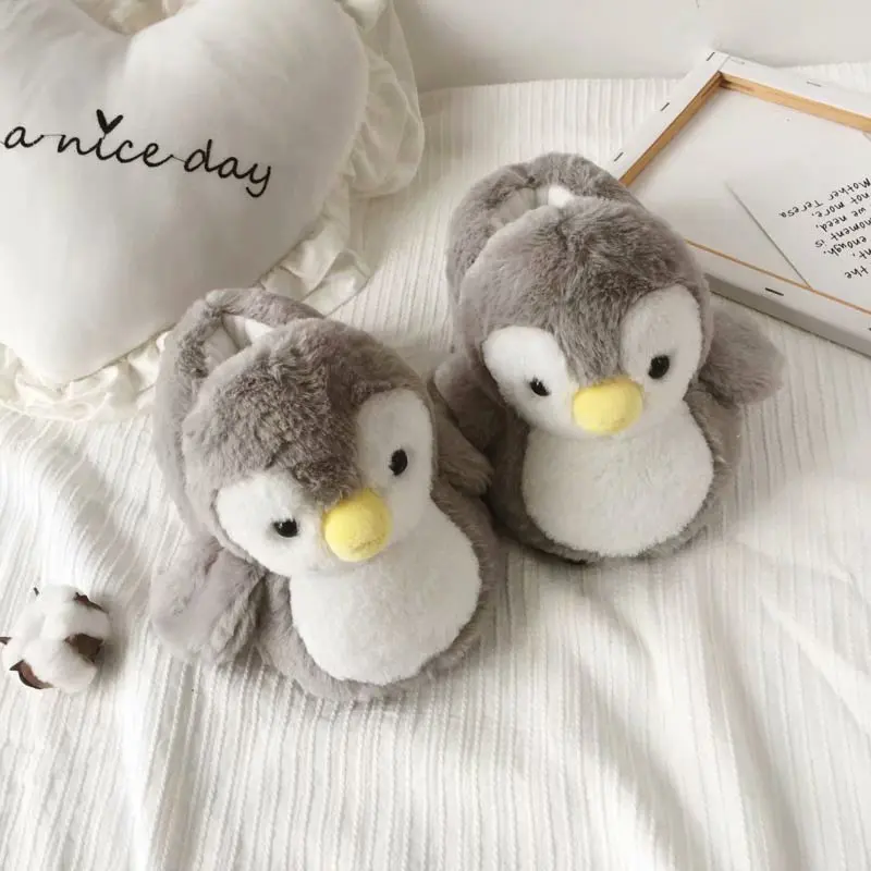 Cartoon penguin slippers winter warm soft plush house shoes plush toy gift home shoes warm slippers