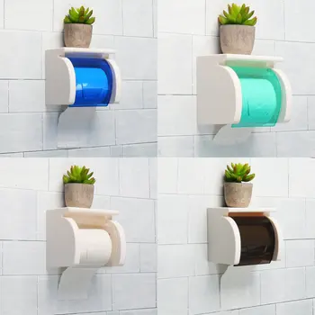 

New 4 Colors Bathroom Adhesive Tissue Box Waterproof Mobile Phone Toilet Paper Holder Plastic Roll Paper Storage Rack Organizer