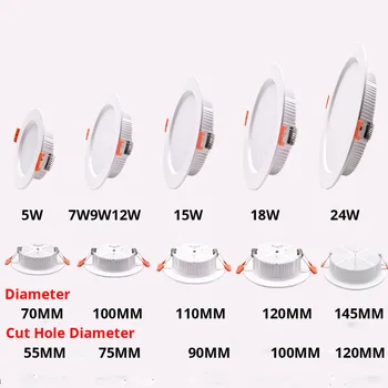 

220V LED Downlight Dimmable 5W 7W 9W 12W 15W 18W 24W Changeable Ceiling Downlight Light Recessed LED Spot Lighting Indoor Lamp