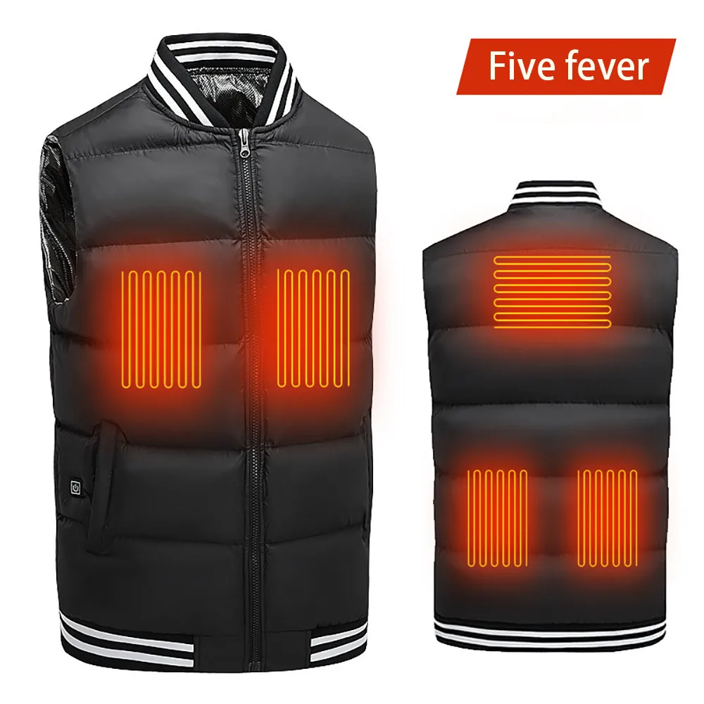 

5 Areas Heated Vest Jacket USB Men Winter Electrical Heated Sleevless Jacket Outdoor Fishing Hunting Waistcoat Hiking Vest