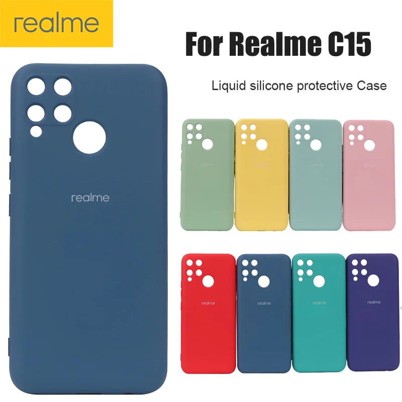 Оригинальный чехол Realme C15 из жидкого силикона для шелковистая мягкая на ощупь