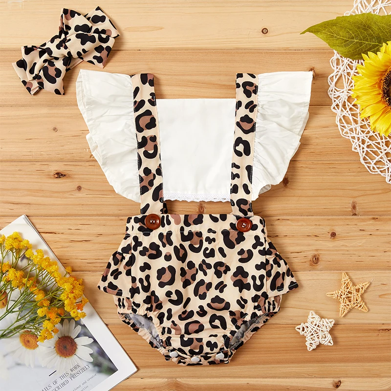 

2PCS Infant Baby Girl Leopard Romper Jumpsuit Clothes Outfits Summer Toddler Girl Rompers Newborn Baby Costume 0-24Months