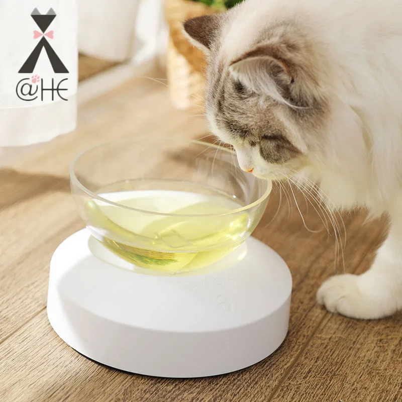 

@HE High Quality Pet Cat Transparent Bowl Non-slip Adjustable Tilted Removable Cat Food Dish Pet Feeder with Slope Water Bowl