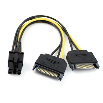

Dual two SATA 15 Pin Male M to PCI-e Express Card 6 Pin Female Graphics Video Card Power Cable 15cm
