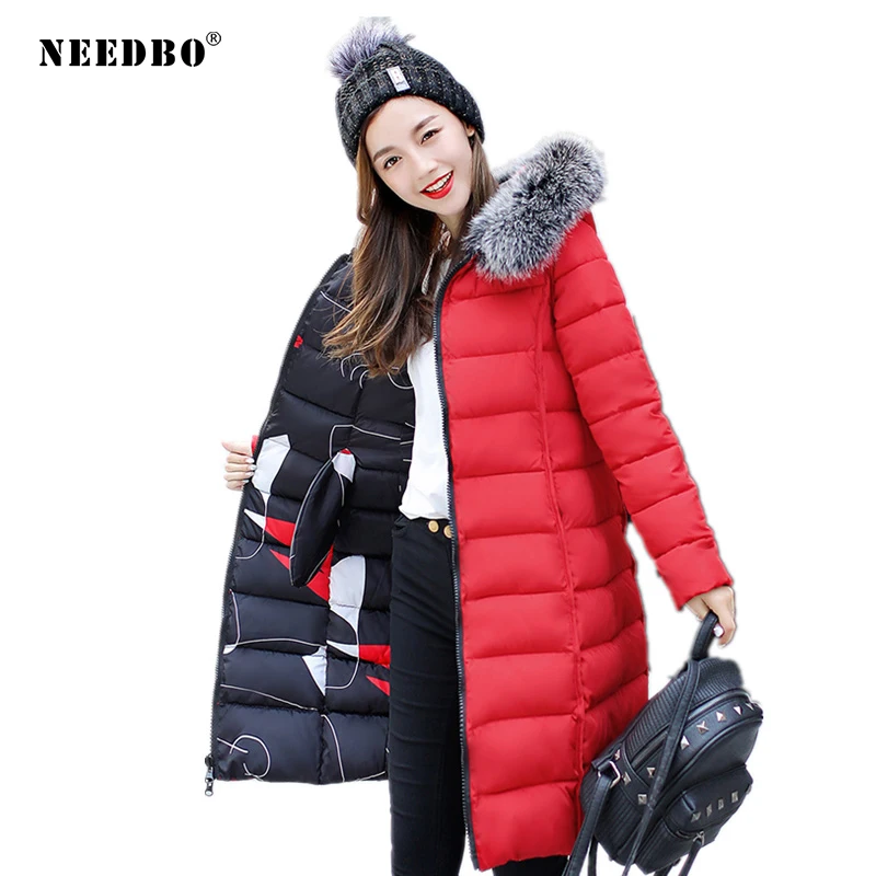 Koop NEEDBO Omkeerbare Jas Vrouw Down Jas Vrouwen Lange Donsjack Vrouwen Winter met Hooded Down Jas Winter Oversize Moncler Jas