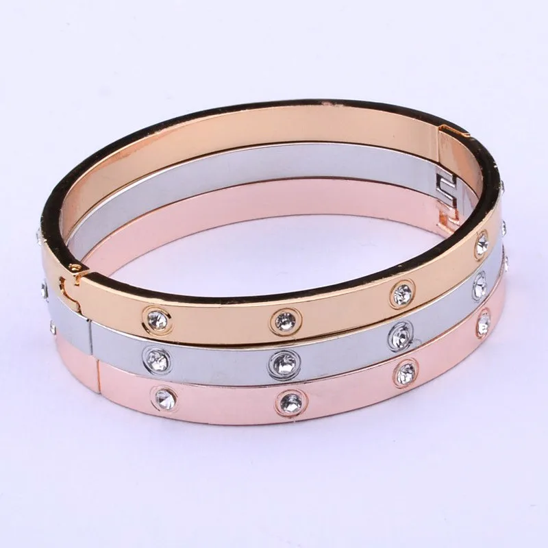 Bangle Bracelet Crystal Bracelets Silver Color Gold Rose Gold Color Rhinestone Crystal Bangles & Bracelet Classic Woman Cuff Bangles Fashion Party Jewelry