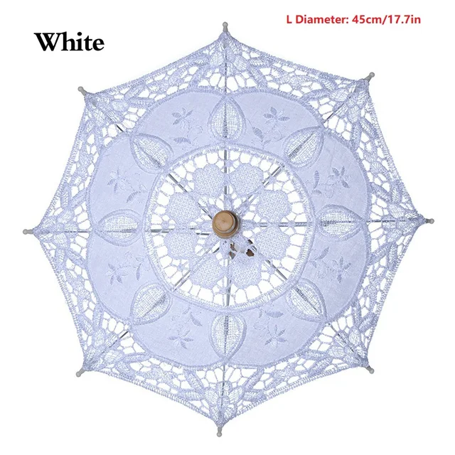 Bride Wedding Lace Umbrella 2021 Pure White Embroidered European Style Wooden Handle Wedding Props Wedding Decoration Umbrella 01 L 45cm