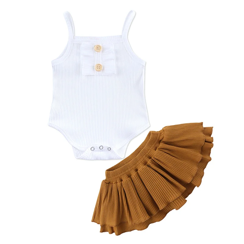 Newborn Infant 2Pcs Summer Baby Outfit Casual Clothes Set Sleeveless Print Bodysuits+Dresses for Kids Girls Clothing