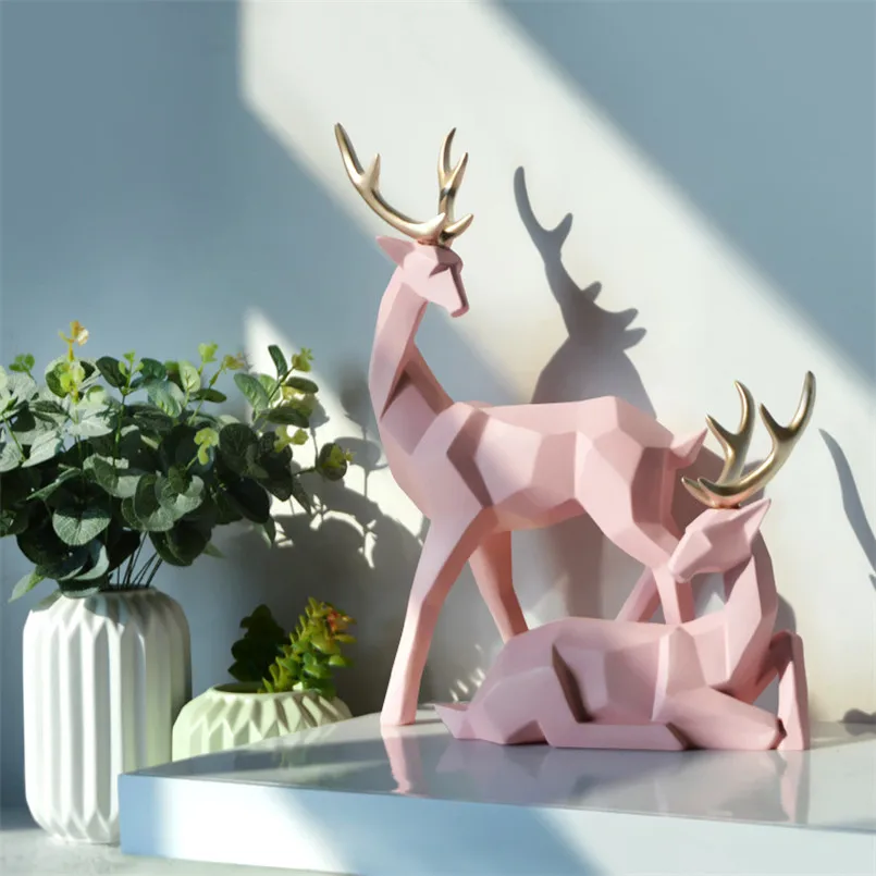 

Modern Craft Resin Figurines A Couple of Deer Statues for Decoration Home Wine Cabinet Display Window Desktop Garden Sculptures
