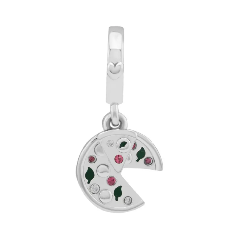 

Passion for Pizza Pendant for Charms Bracelets Women Sterling Silver 925 Jewelry Green Enamel Red CZ Charms for Jewelry Making