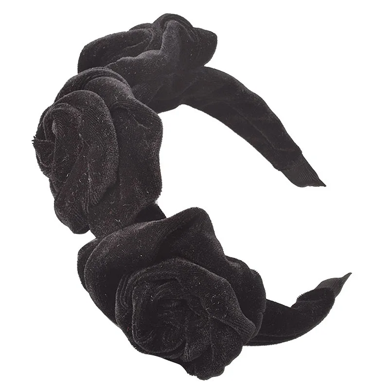 Dvacaman ZA красный бархат цветок декоративный ободок для женщин Корея Сладкий узел бархатный ободок для волос подарочные аксессуары для волос Bijoux - Окраска металла: black1