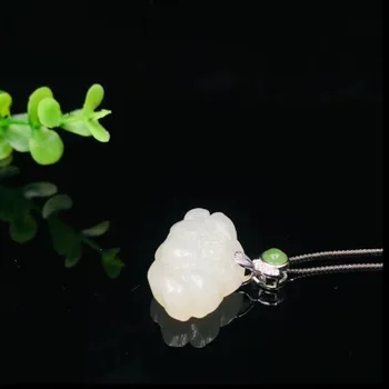 

Real 925 Silver White Green HeTian Jade Beads Inlay Flower Design Lucky Pendant + Chain Necklace For Women Fine Jewelry Certific