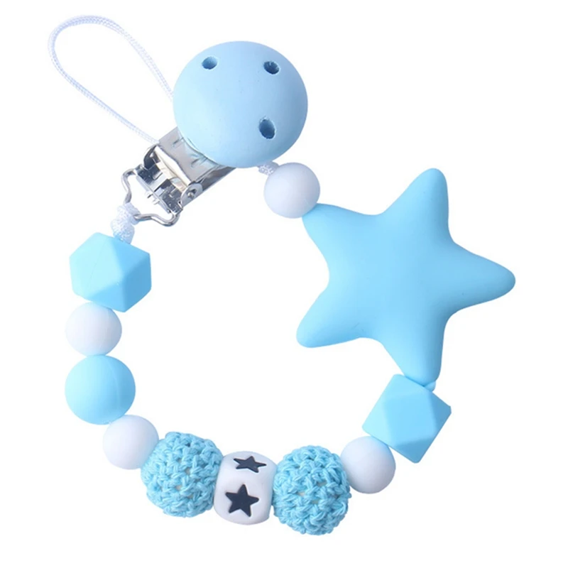 1Pcs Handmade Pacifier Clips Holder Chain Silicone Pacifier Chains Five Star Baby Teether Teething Chain