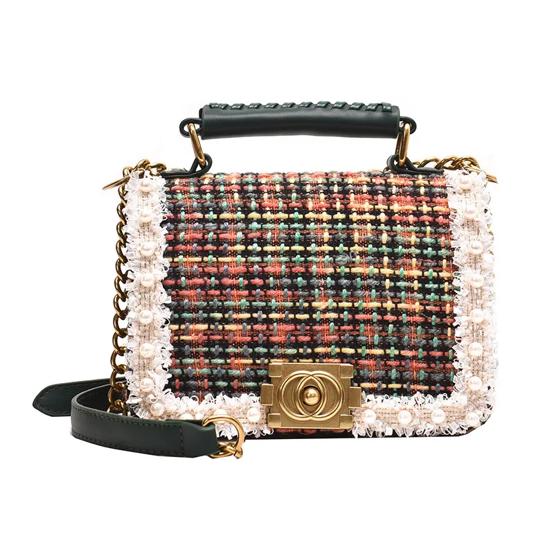 

New Arrival Bag Women's 2018 New Style Fashion Korean-style Versatile Shoulder Bag CHIC Bag with Chain Pearl Fashion Small Squar