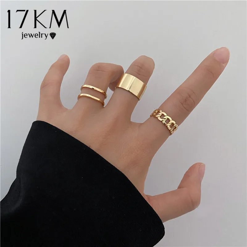 17KM-Conjunto de Anillos con junta de Color dorado Vintage para mujer, joyería coreana, Anillos articulados, joyería