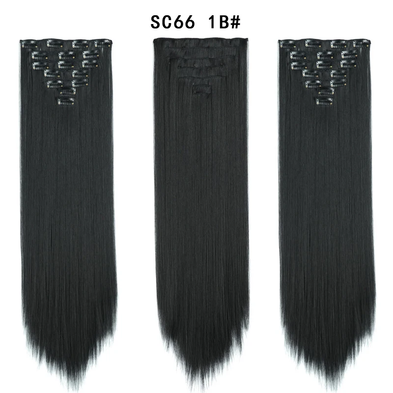 MISS QUEEN 16 клипс длинные прямые синтетические волосы для наращивания на клипсах в высокотемпературном волокне черный коричневый шиньон - Цвет: 1B