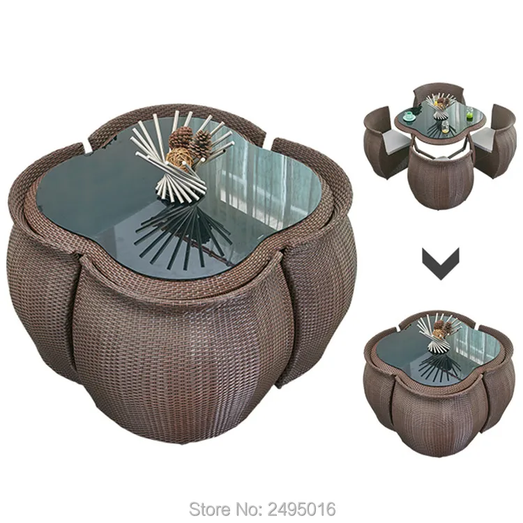 5 шт., мебель для патио, Обеденный набор, металлическая рама, секционный стул из ротанга и стол для любых погодных условий, для улицы и в помещ...