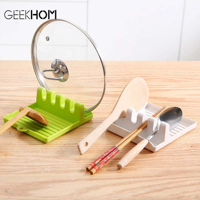 Plastic Kitchen Utensil Holder Spoon Spatula Rack Shelf Chopsticks Antislip Pads