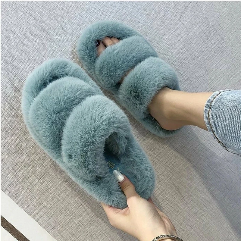 Indoor Women Fur Slippers Fluffy Soft Furry Slides Thick Flats Heel Non Slip House 11 Hd8dbf46625a545ec98fe127ed083a464a