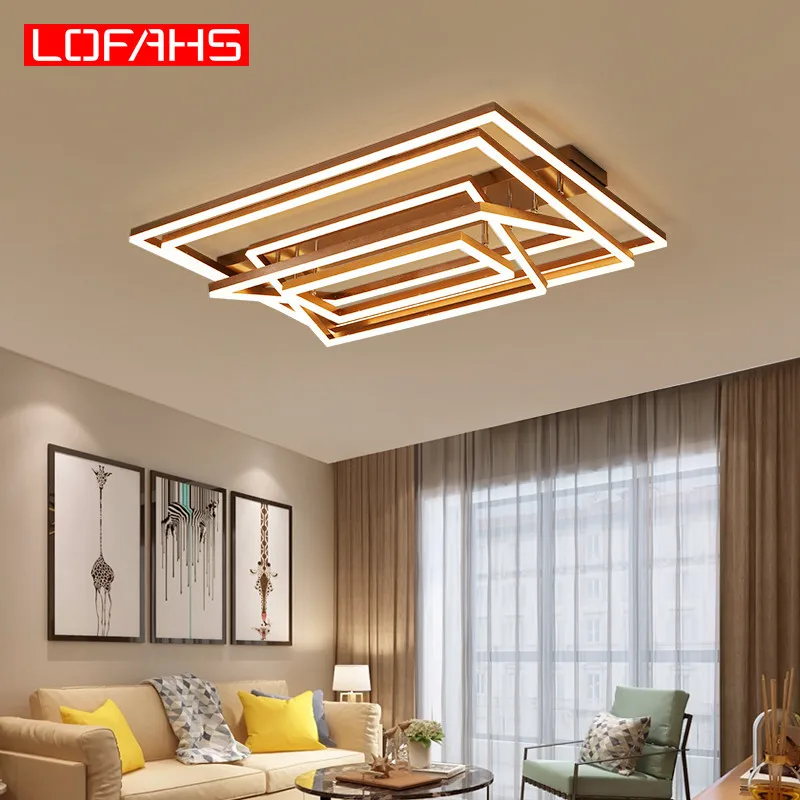 Коричневые квадратные светодиодные люстры LOFAHS с подсветкой для гостиной комнаты