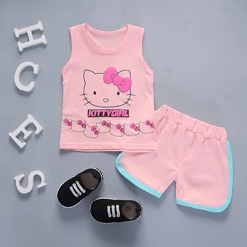 

Baby Girl Summer Clothes 2020 Outfits Cartoon Sleeveless Vest Tops + Shorts Infant Clothing Kids Bebes Jogging Suits Tracksuits