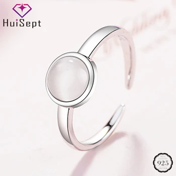 

HuiSept 925 Silver Jewelry Women Ring Fashion Ornament Round Shape Cat Eye Stone Open Rings for Wedding Promise Party Wholesale
