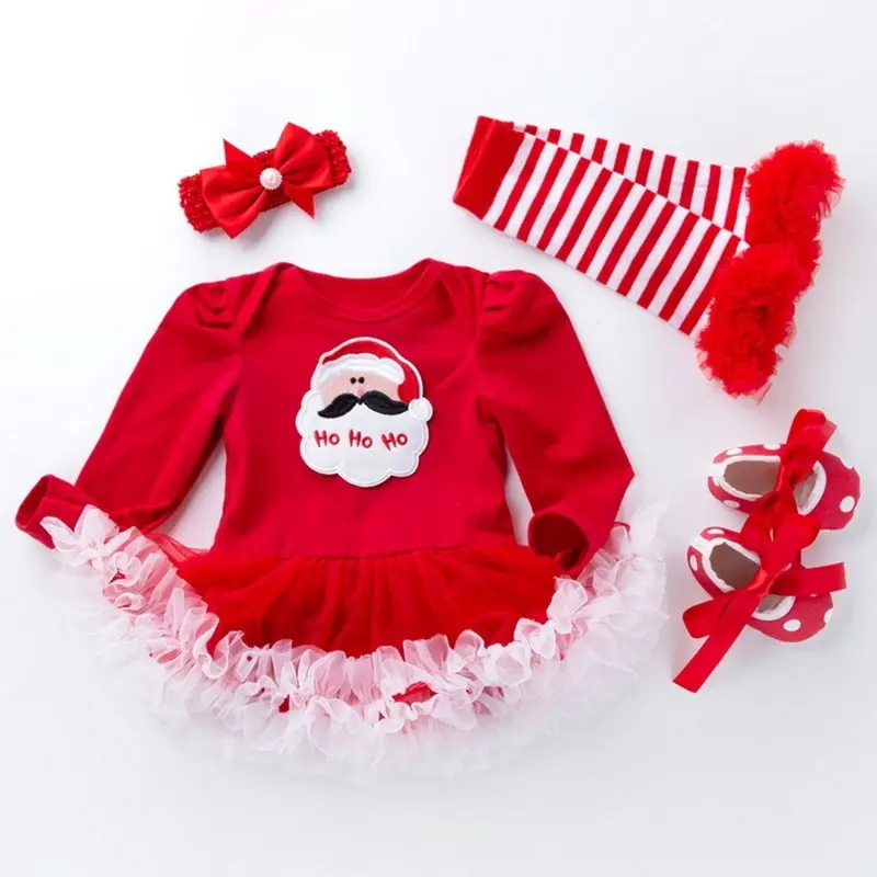 

Princess Newborn Baby Girls Clothing Set Lace Long Sleeve Tops + Shorts Overall + Headband+shoes Christmas Baby Girl Costumes
