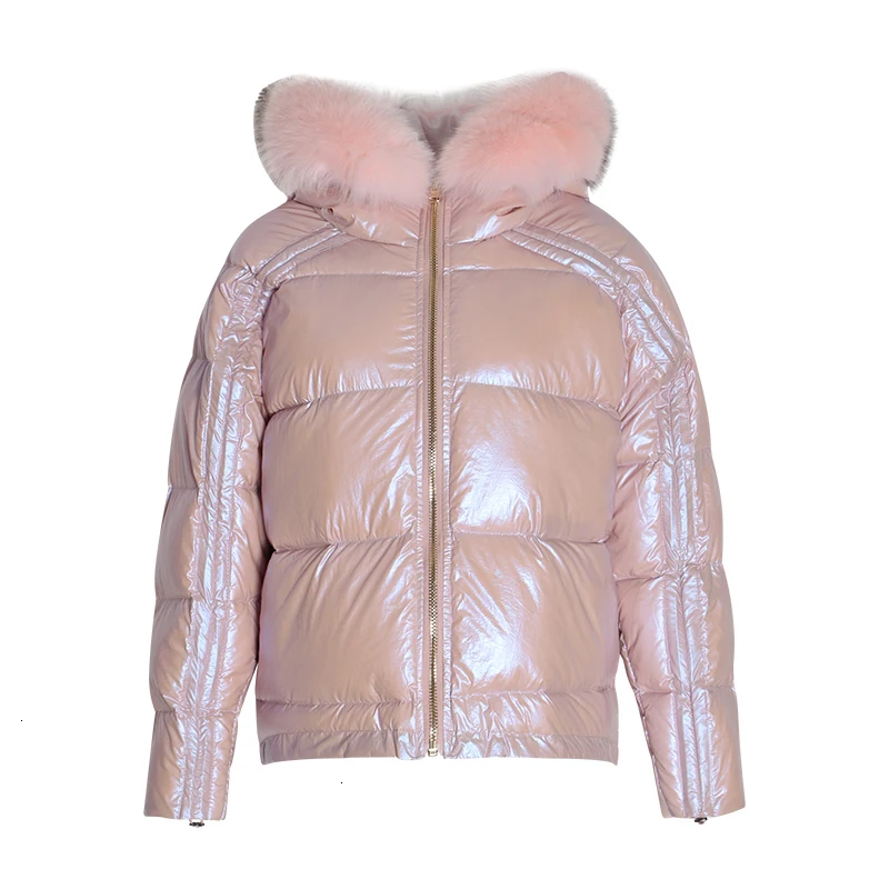 Pink SISPELL/зимнее женское пуховое пальто с отворотом, лоскутный мех, длинный рукав, плюс плотные пальто с капюшоном, женские зимние повседневные модные новые - Цвет: Pink