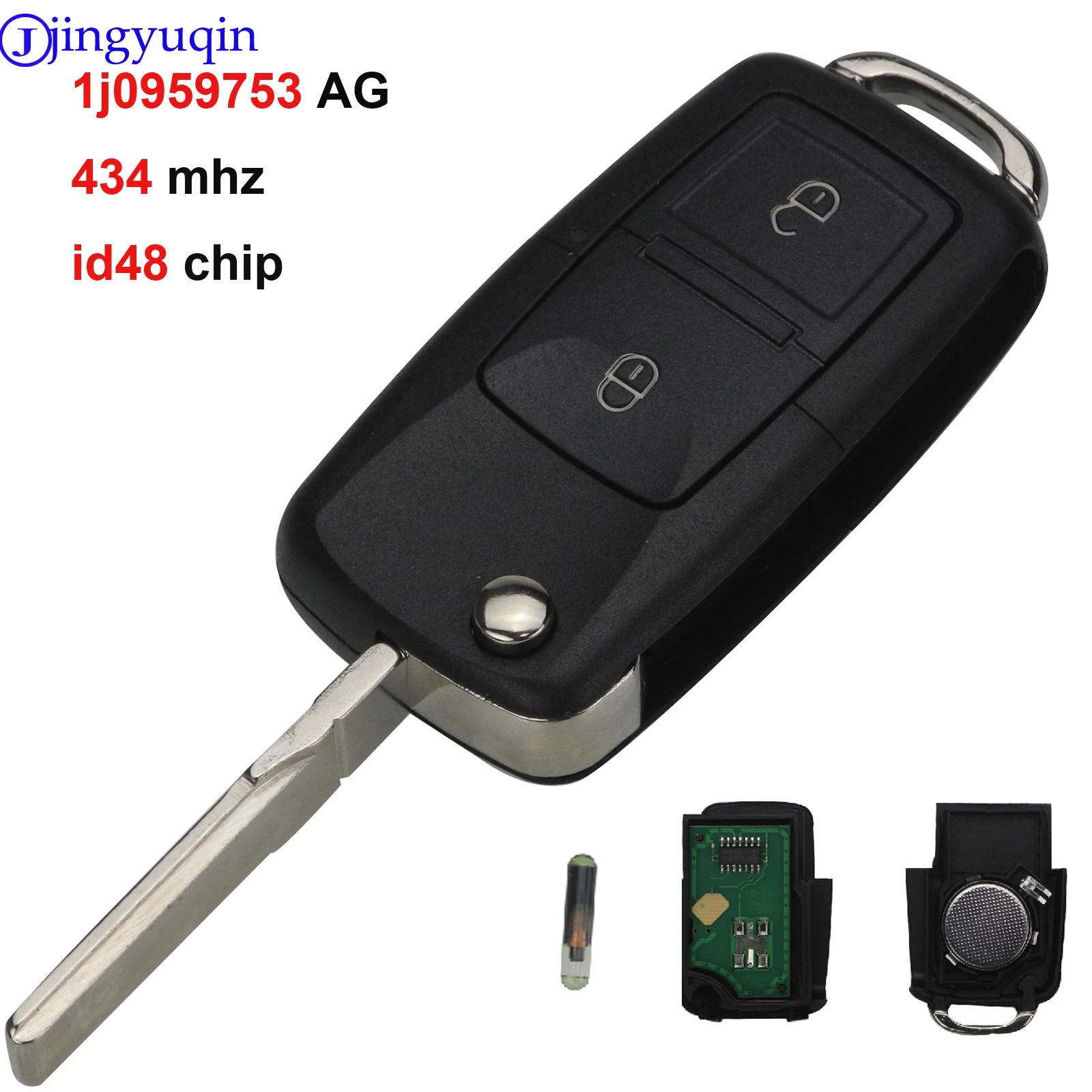2 Button Remote Key 434MHz with ID48 Chip 1J0959753AG for Skoda VW Seat