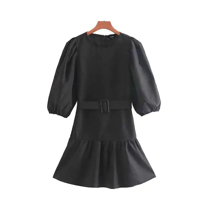 Vadim женское ретро элегантное мини платье пояс дизайн молния сзади три четверти рукав женские повседневные винтажные платья vestidos QC685 - Цвет: black