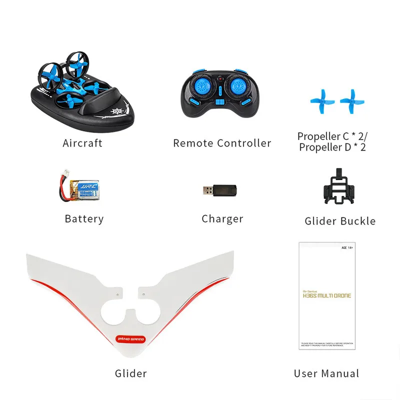 Модернизированный H36F JJRC H36S 2 4G 4 в 1 Радиоуправляемый Летающий Дрон Land Driving Boat Quadcopter