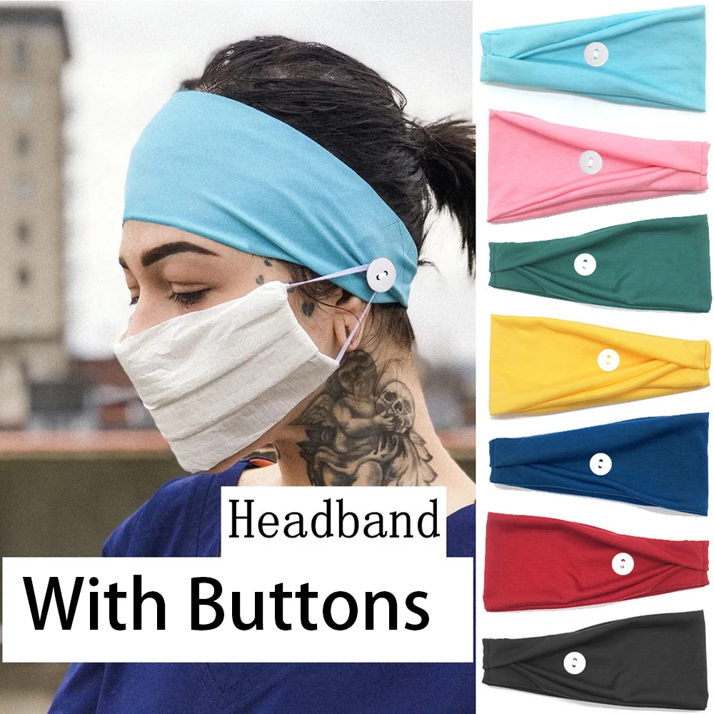 Yoga Women's Cotton Headbands With Buttons Hot Sports Fitness Gym Hair Accessories Head Bands Wide Headwrap Cycling Sweat Runing | Спорт и