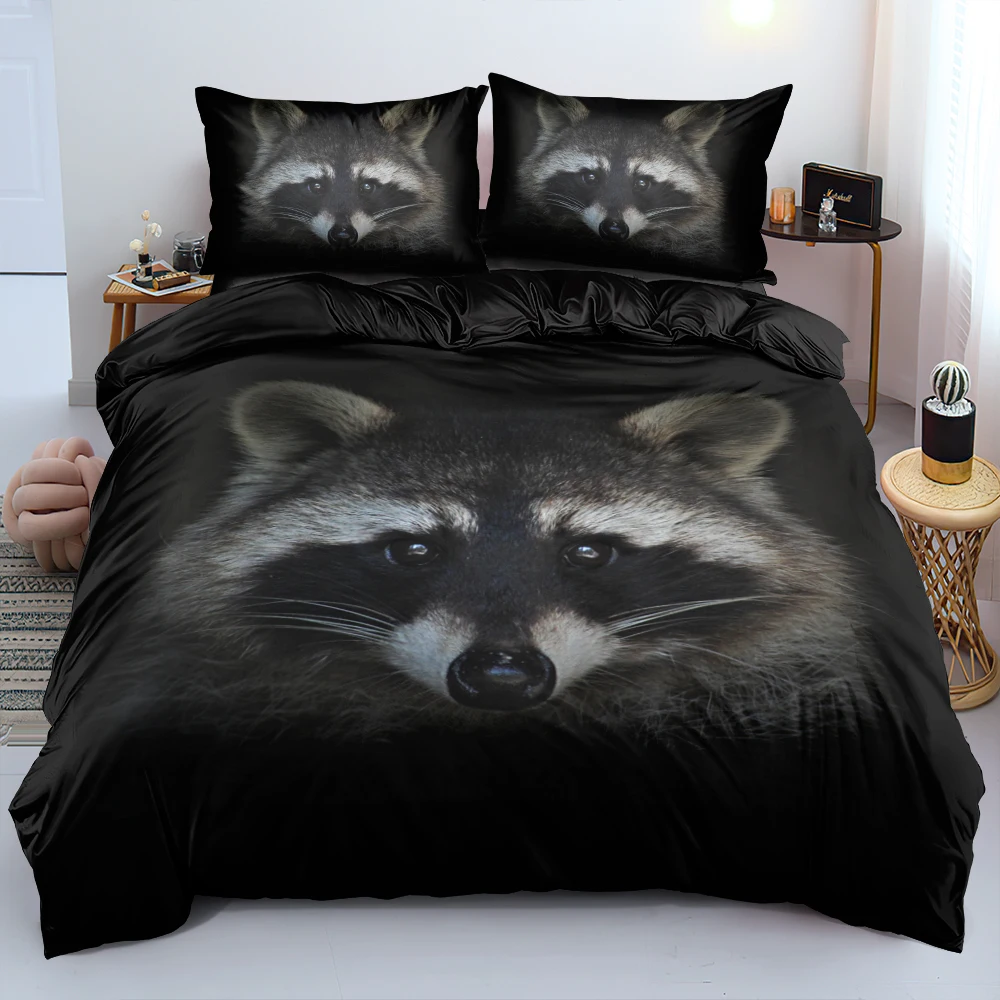 3D Black Lovely Raccoon Bedding Set Custom Design Comforter Cover Set