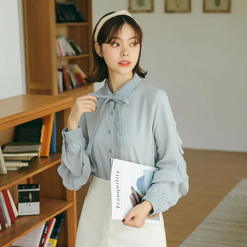 Женские летние рубашки Kawaii Ulzzang, милая Повседневная кружевная рубашка с бантом, модная женская Милая Туника Harajuku для женщин, милый топ