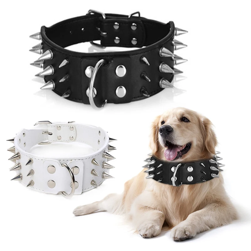 

Pet Pu Leather Adjustable Collar Three-row Nail Dog Chain Rivet Pet Durable Adjustable Collar Dog Accessories