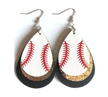

Wholesale American Fashion Faux Leather Teardrop Earrings for Women Trendy Flag Basketball Football Baseball Jewelry Earrings