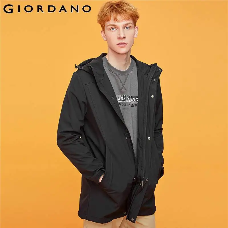Мужская куртка с флисовой подкладкой Giordano теплая средней длины капюшоном и