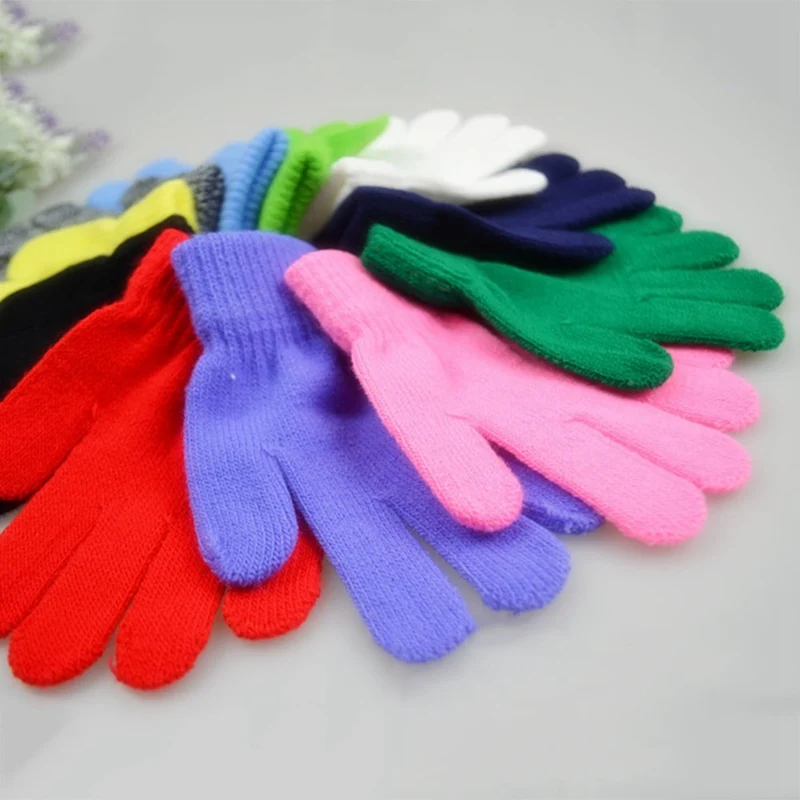 Яркие цвета, Детские Зимние теплые перчатки для мальчиков и девочек, детские вязаные тянущиеся варежки, детские перчатки для девочек