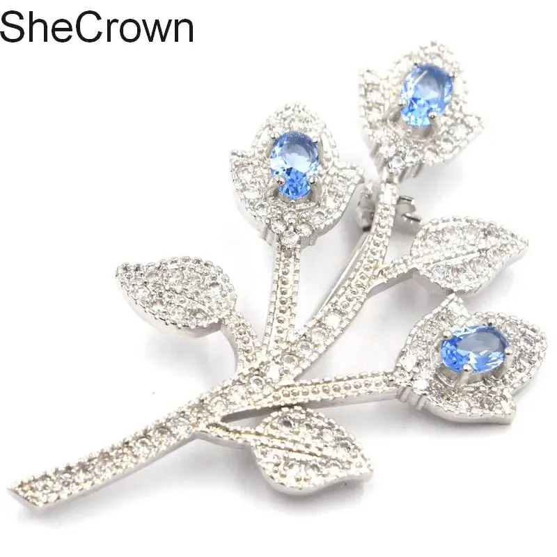 56x33 мм фантастические цветы богатые синий фиолетовый Танзанит CZ SheCrown женская серебряная брошь