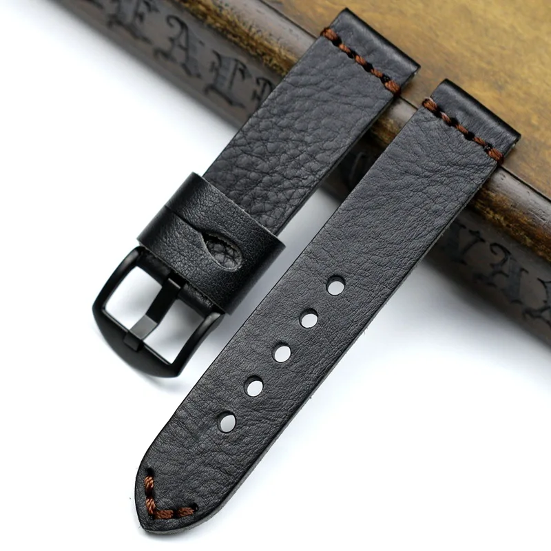 

Black 20mm 22mm 24mm 26mm Vintage Thick Genuine leather Strap Watchband Replace PAM PAM111 Big Pilot Watch Wristband Men Straps