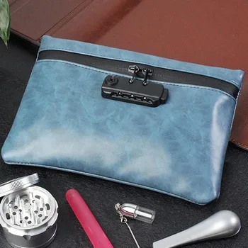 

Smoking Smell Proof Bag PU Leather Tobacco Pouch with Lock for Herb Odor Proof Stash Container Case Storage