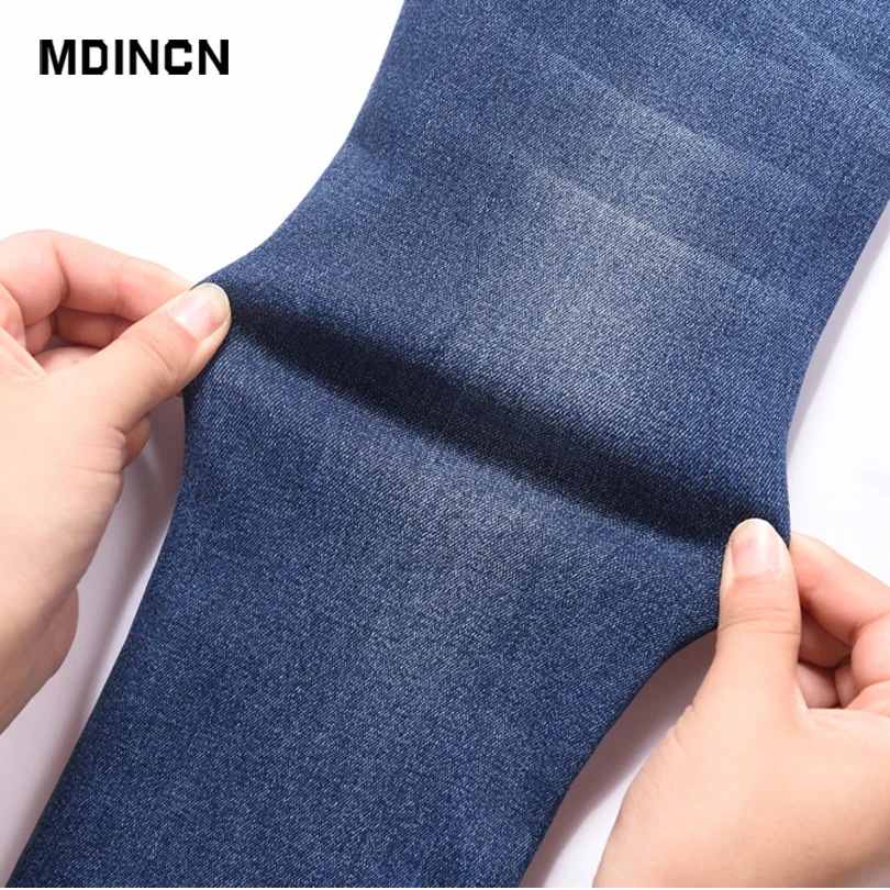 MDINCN, потертые и Поцарапанные Джинсы для женщин, с высокой талией, зимние, новые, эластичные, плотные, фланелевые, узкие брюки, женские брюки