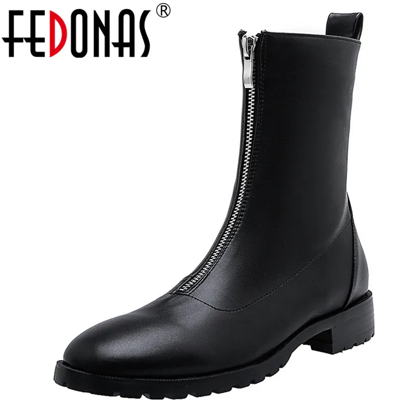 FEDONAS/женские популярные ботильоны; сезон осень-зима; Вечерние туфли на низком каблуке для ночного клуба; женские теплые сапоги для верховой езды из искусственной кожи; большие размеры