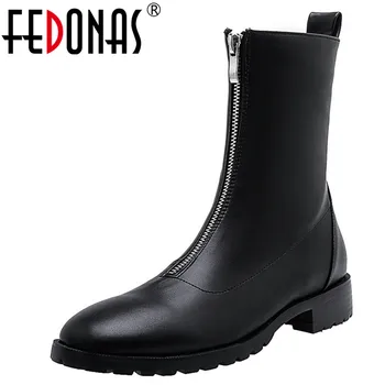 

FEDONAS Autumn Winter Women Popular Ankle Boots Low Heels Party Night Club Shoes Woman Warm Pu Leather Plus Size Riding Boots