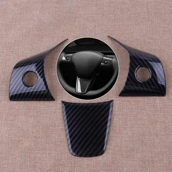 

CITALL 3pcs ABS Carbon Fiber Style Steering Wheel Panel Trim Cover Frame Fit For Tesla Model 3 2017 2018 2019