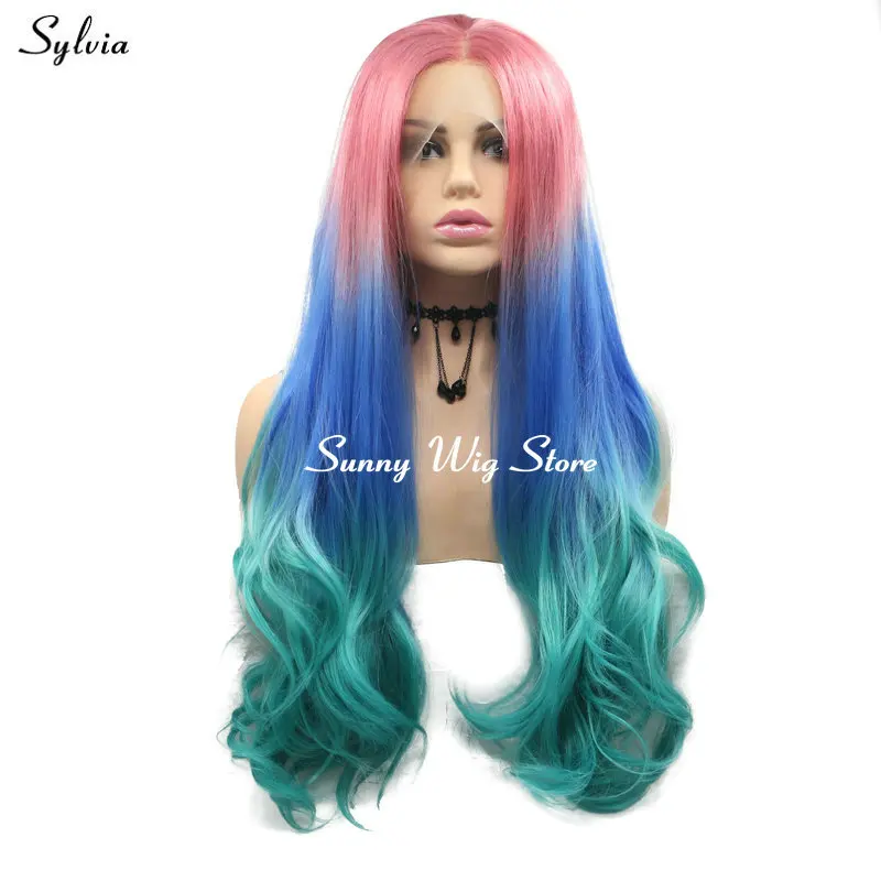 Sylvia Drag queen парик русалки розовый/сапфировый синий/зеленый/оранжевый синтетические парики на кружеве для женщин фестиваль Косплей естественная волна