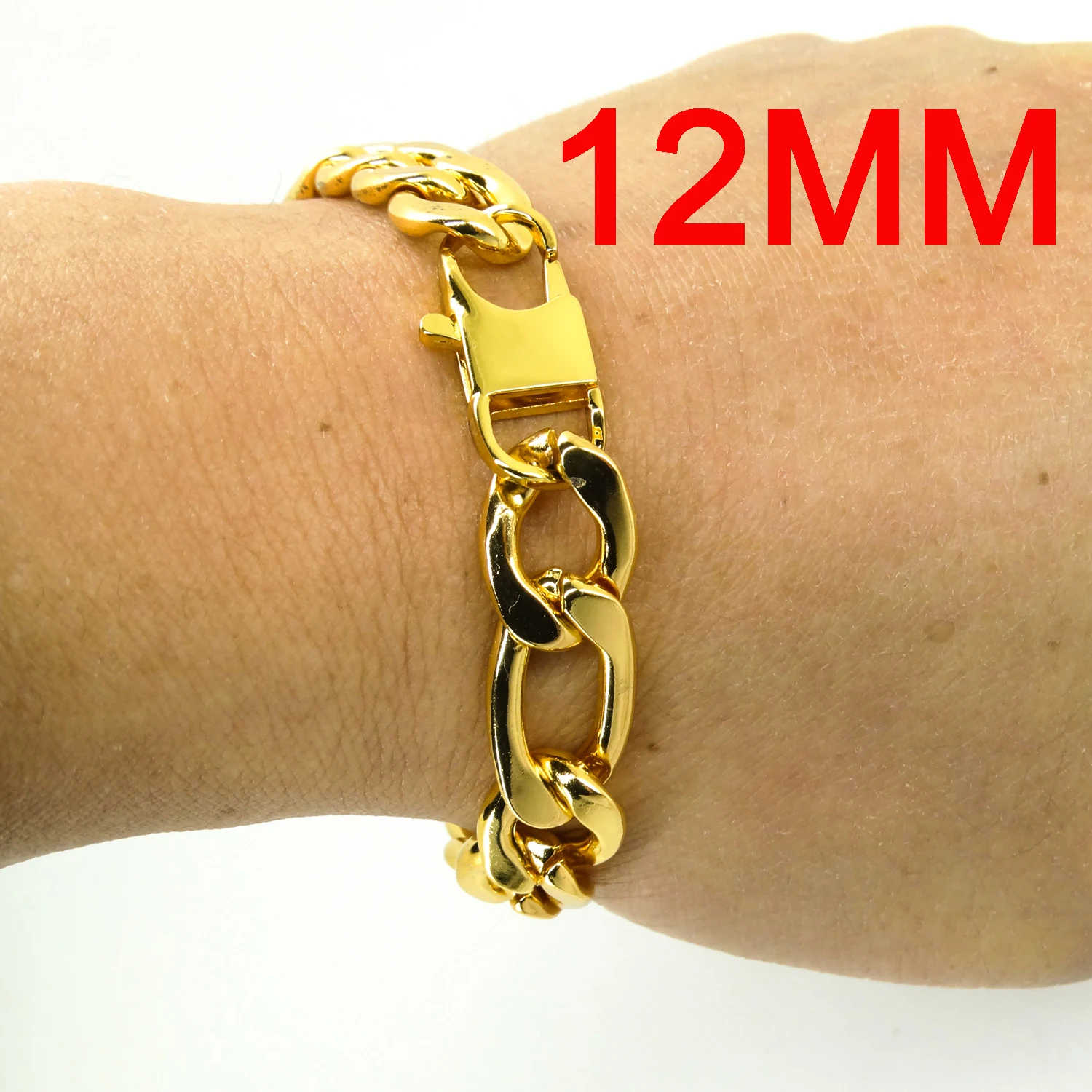 14K Yellow Gold Men's Satin and Polished 8-inch Link Bracelet - 195CCA