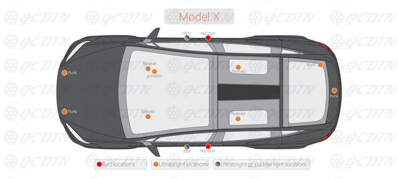 QCDIN ультра-яркая для TESLA OEM Светодиодная лампа для освещения салона автомобиля дверь багажник для ног GloveBox светильник для TESLA модель X S 3