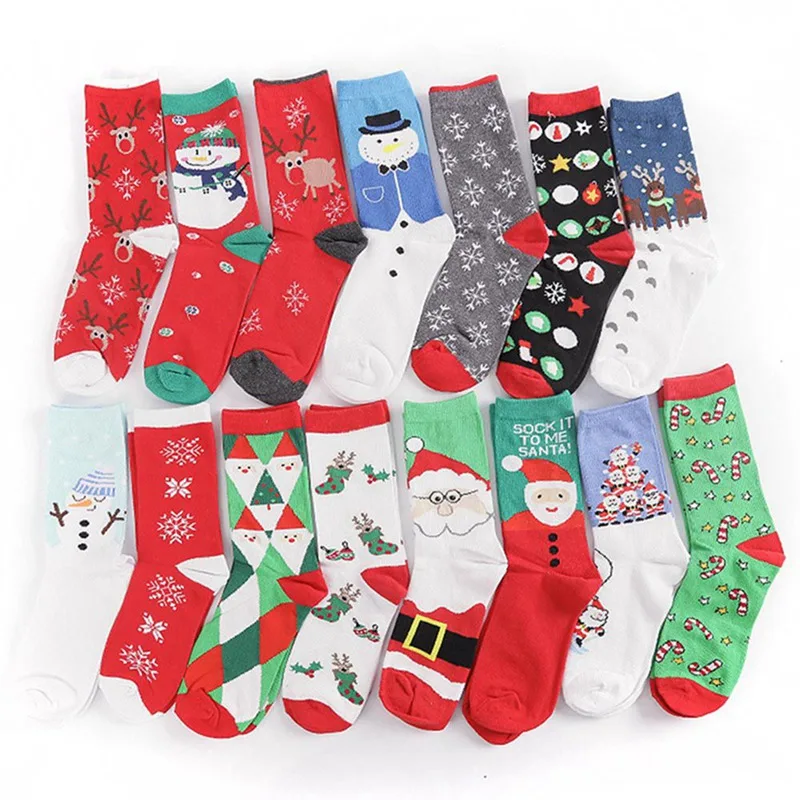 Хлопковые рождественские носки для женщин и мужчин; Новинка года; сезон осень-зима; новогодний Санта-Клаус; Рождественская елка с изображением снежного лося; подарок