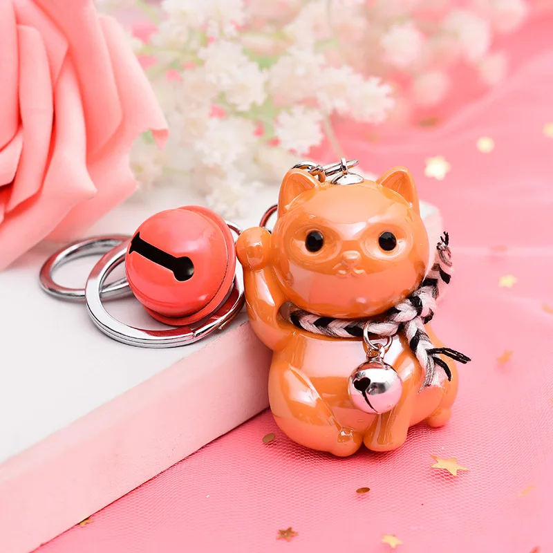 Корейский 3D брелок с животным счастливым котом, милый мультяшный брелок, акриловое кольцо для ключей, держатель для ключей, автомобильная сумка, подвесная брелок, модный очаровательный подарок - Цвет: orange